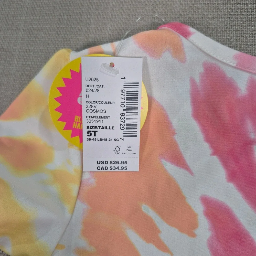 The Childrens Place Girls Tie Dye Peplum Rash Guard Swimsuit Set Pink 5T NEW